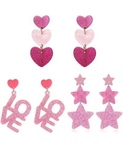 Pink Heart Earrings for Women Y2K Pink Heart Star Letter Earrings Summer Beach Acrylic Heart Earrings Dangle Earrings Christm...