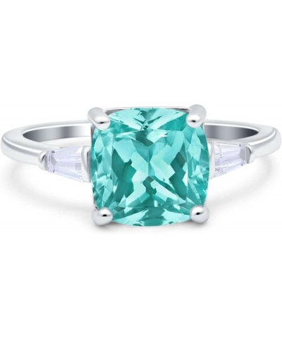 Cushion Cut Art Deco Wedding Bridal Ring Baguette Simulated Cubic Zirconia 925 Sterling Silver Simulated Paraiba Tourmaline C...