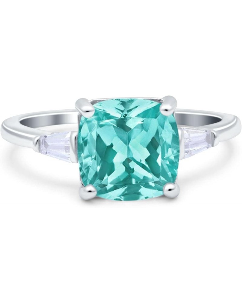 Cushion Cut Art Deco Wedding Bridal Ring Baguette Simulated Cubic Zirconia 925 Sterling Silver Simulated Paraiba Tourmaline C...