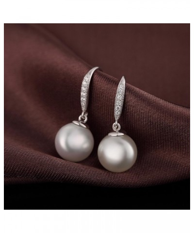 18K White Gold Plated Pearl Diamond Stud Earrings for Women 925 Sterling Silver Pearl Earrings, Fine Jewelry Gift for Women/G...