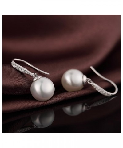 18K White Gold Plated Pearl Diamond Stud Earrings for Women 925 Sterling Silver Pearl Earrings, Fine Jewelry Gift for Women/G...