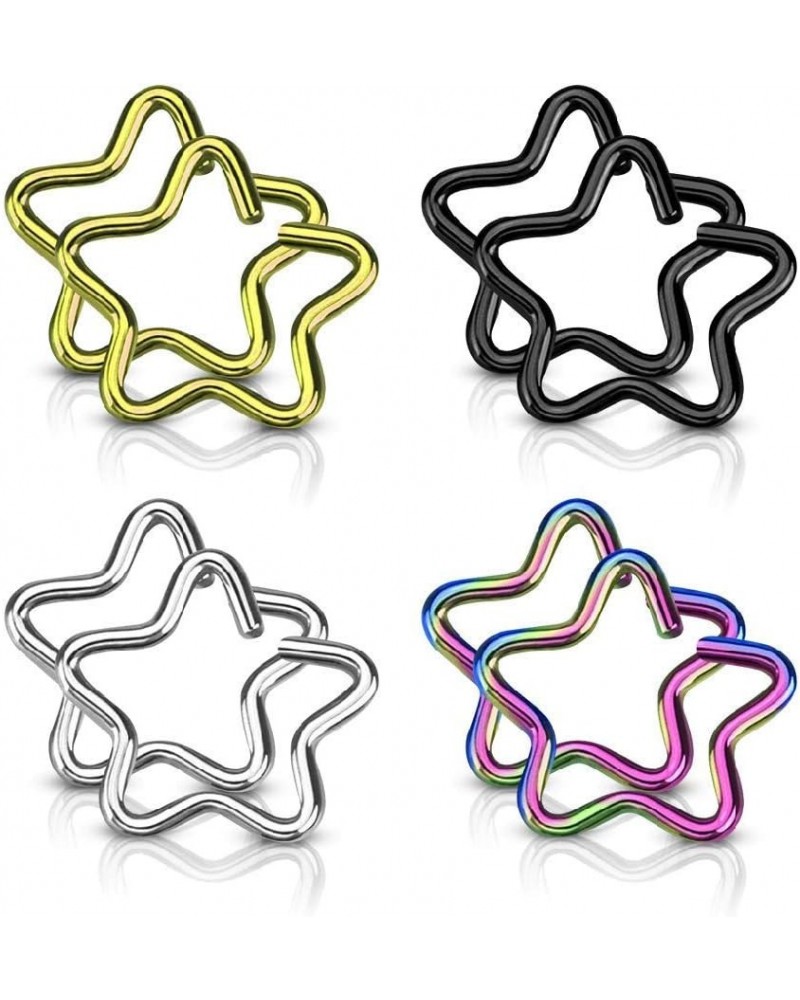 Set of Eight (8) 16G Stainless Steel Assorted Colors Bendable Star Cartilage Helix Tragus Daith Rings $11.18 Body Jewelry