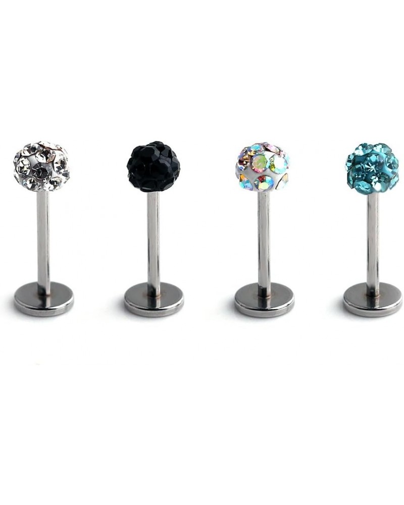 20G CZ Crystal Ball Tiny Labret Monroe Lip Ring Tragus Helix Earring Stud Piercing Jewelry 8mm 10mm 4PCS - 8mm Mix Color $8.3...