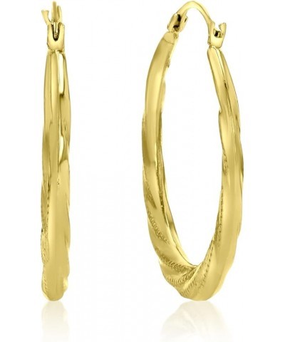 14K Yellow Gold 2x26mm Round Diamond Cut Textured Designed Lightweight Hoop Earrings Swirl Diamond Cut Design $41.25 Earrings