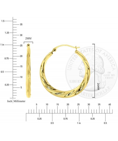 14K Yellow Gold 2x26mm Round Diamond Cut Textured Designed Lightweight Hoop Earrings Swirl Diamond Cut Design $41.25 Earrings