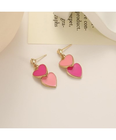 Dainty Heart Earrings for Women Multicolor Enamel Double Heart Earrings Crystal Heart Lovely Earrings Valentines Day Earrings...