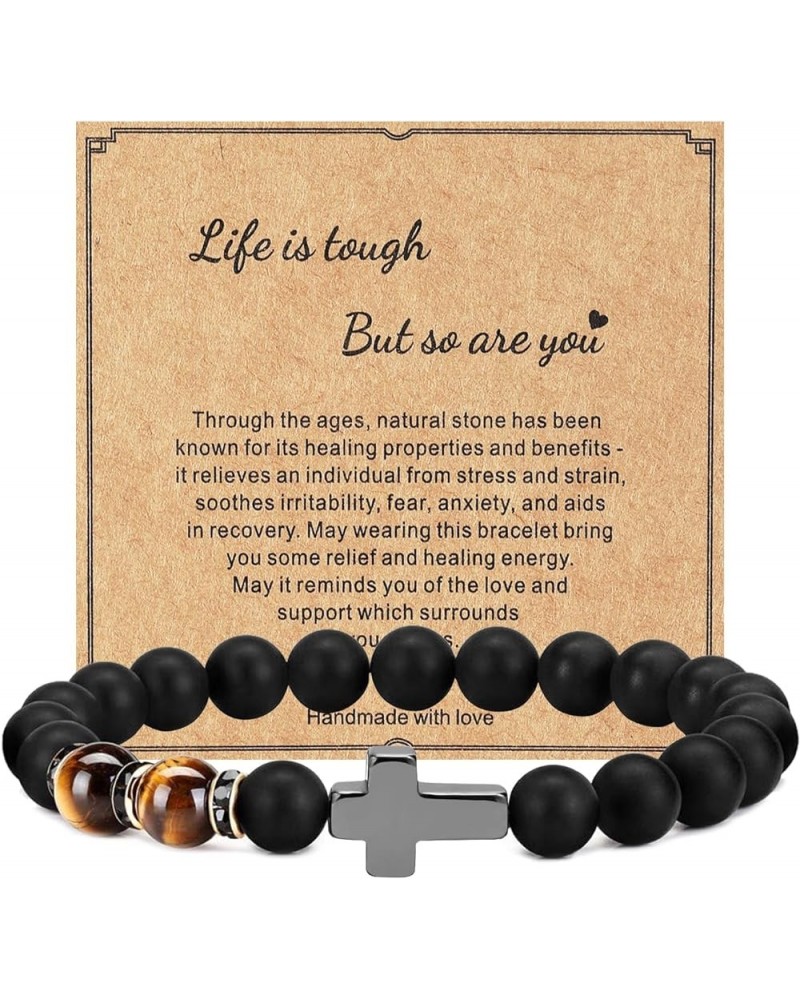 Get Well Soon Gifts for Women,Natural Stone Healing Bracelet, Inspirational Gifts for Women Teen Girls Agate stone(Black) $9....