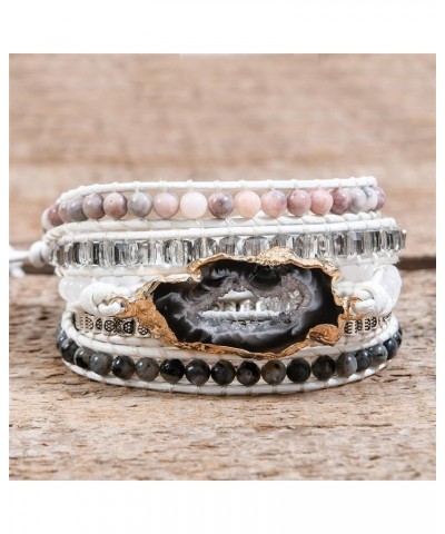 Boho Handmade Wrap Leather Tube Crystal Stone Bracelet for Women Druzy-5w $11.83 Bracelets