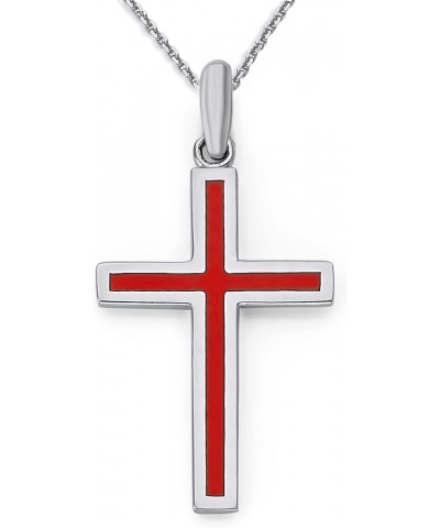 Enameled Cross Necklace in Sterling Silver, Small and Large Pendants, Made in America Small Pendant 18" Necklace Red Enamel $...