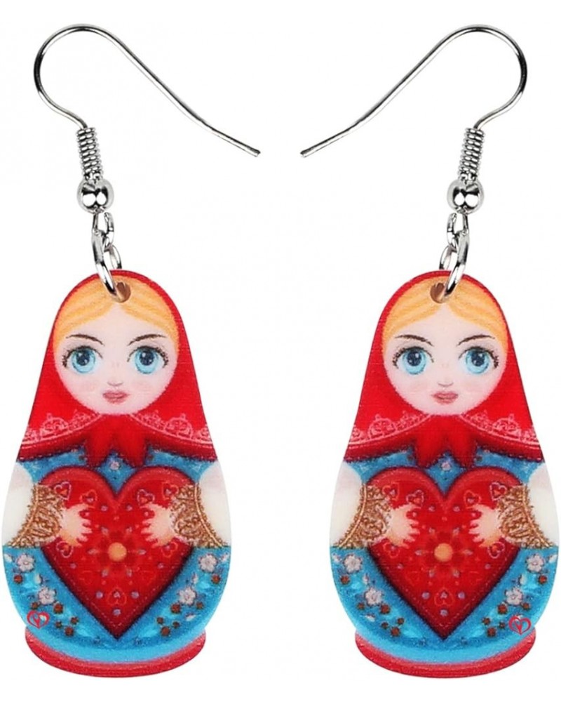 Acrylic Russian Matryoshka Doll Earrings Dangle Drop Charm Jewelry For Women Girls Novelty Gifts Red $7.01 Earrings