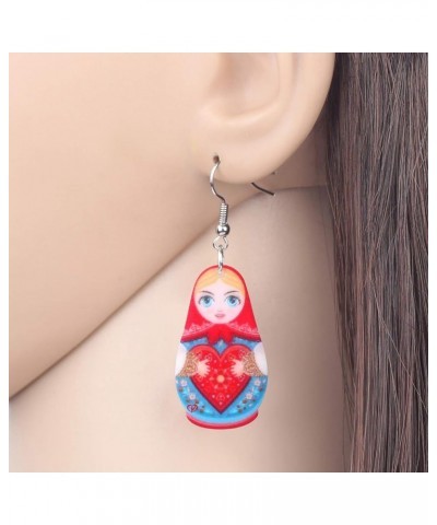 Acrylic Russian Matryoshka Doll Earrings Dangle Drop Charm Jewelry For Women Girls Novelty Gifts Red $7.01 Earrings