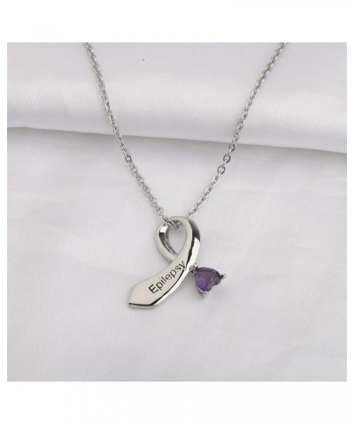 Epilepsy Disease Purple Ribbon Pendant Necklace Epilepsy Awareness Gift Purple Awareness Epilepsy Survivor Jewelry Epilepsy h...