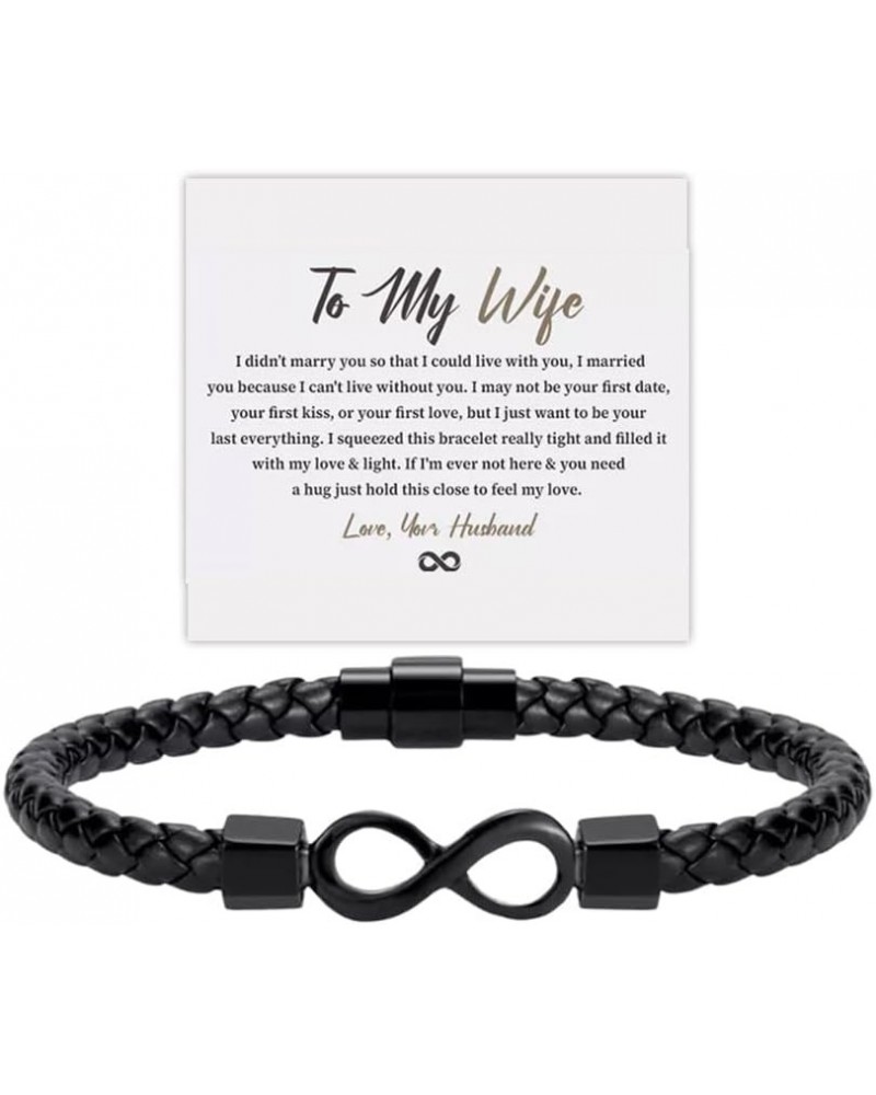 To My Wife, Feel My Love Infinity Leather Bracelet, Personalized Infinity Leather Rope Braided Bracelet, Wife Gifts for Valen...