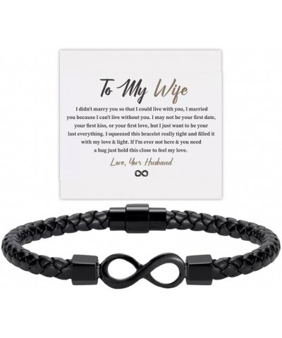 To My Wife, Feel My Love Infinity Leather Bracelet, Personalized Infinity Leather Rope Braided Bracelet, Wife Gifts for Valen...