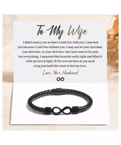 To My Wife, Feel My Love Infinity Leather Bracelet, Personalized Infinity Leather Rope Braided Bracelet, Wife Gifts for Valen...