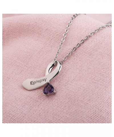 Epilepsy Disease Purple Ribbon Pendant Necklace Epilepsy Awareness Gift Purple Awareness Epilepsy Survivor Jewelry Epilepsy h...