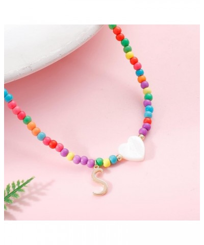 Beaded Initial Necklace for Women Colorful Beaded Heart Choker Necklace Letter Pendant Necklace for Girls Birthday Christmas ...