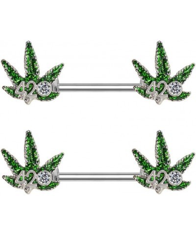 14G Nipple Piercing Surgical Stainless-Steel Set of 2 Barbell Marijuana Weed Leaf - 420 Cute Nipple Rings Nipple Piercing Jew...