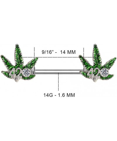 14G Nipple Piercing Surgical Stainless-Steel Set of 2 Barbell Marijuana Weed Leaf - 420 Cute Nipple Rings Nipple Piercing Jew...