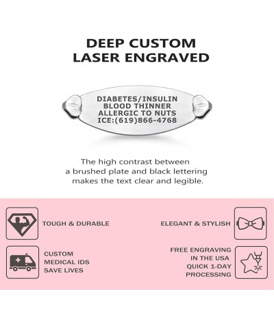 Custom Engraved Lovely Filigree Medical Alert ID Bracelets for Women with Heart Link Chains – Color/Size 6.0 Inches Light Blu...