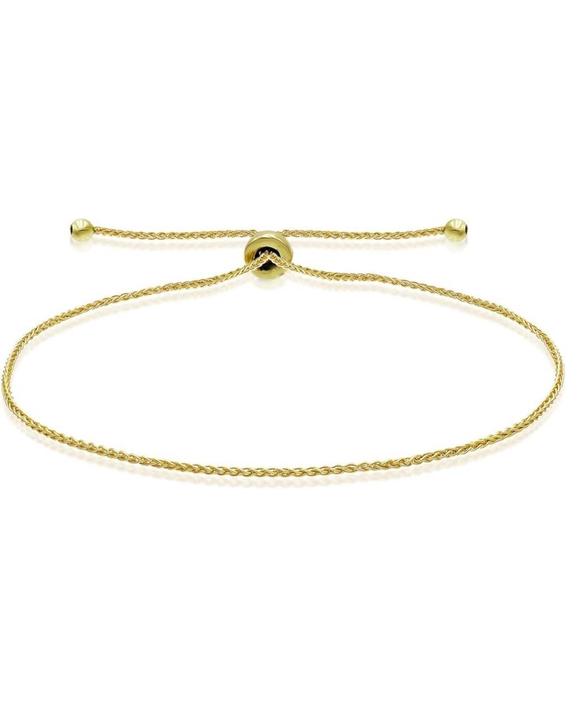 Sterling Silver 2mm Sparkle Rock Chain Adjustable Bracelet for Women Girls Yellow Gold $14.74 Bracelets