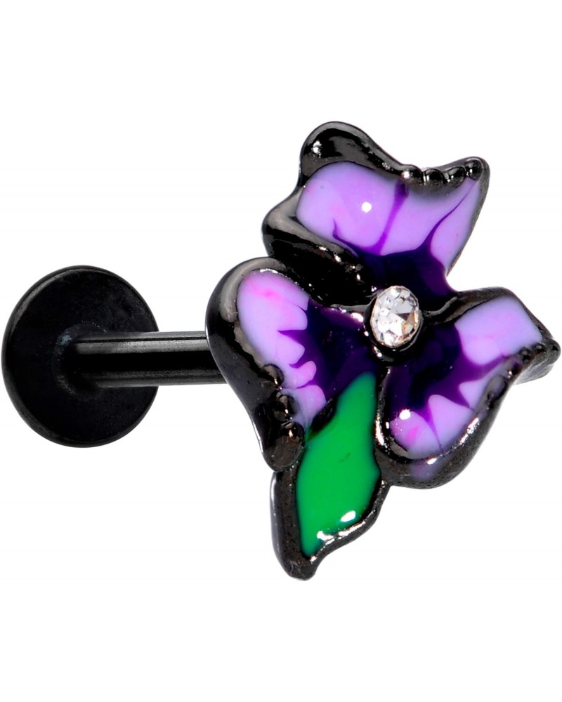 16G Womens Black PVD Steel Clear Accent Iris Flower Cartilage Earring Helix Tragus Jewelry 1/4 $10.79 Body Jewelry