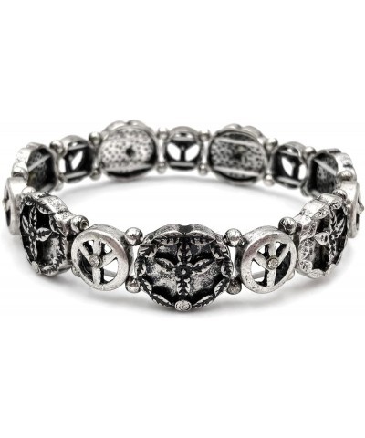 Peace Symbol Rustic Charms Stretch Bracelet Silver $13.15 Bracelets