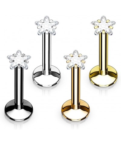 Star CZ Prong Set PVD Over All 316L Internally Threaded Labret Monroe Cartilage Stud Ring Surgical Steel 4pcs 8mm Length $8.5...