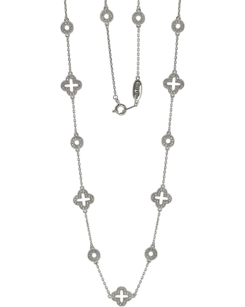 Suzy Levian Sterling Silver White Cubic Zirconia Clover & Circle Station Necklace $68.54 Necklaces