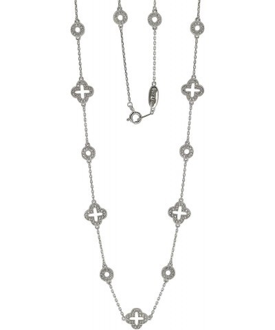 Suzy Levian Sterling Silver White Cubic Zirconia Clover & Circle Station Necklace $68.54 Necklaces