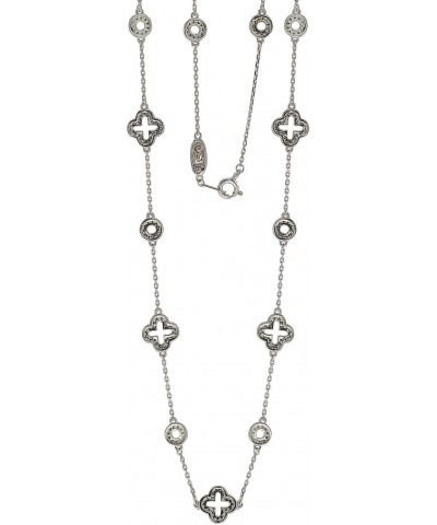 Suzy Levian Sterling Silver White Cubic Zirconia Clover & Circle Station Necklace $68.54 Necklaces