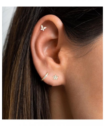 Gold Earrings for Women, Dainty Gold Earrings Set 14K Gold Plated Small CZ Star Butterfly Stud Earrings Cute Gold Hoop Earrin...