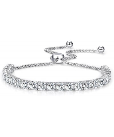 925 Sterling Silver 3-7mm Cubic Zirconia Slider Adjustable Tennis Bracelet | White Gold Bracelets for Women | Size 6-12 inche...