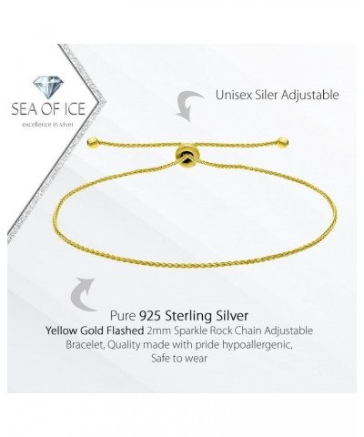 Sterling Silver 2mm Sparkle Rock Chain Adjustable Bracelet for Women Girls Yellow Gold $14.74 Bracelets