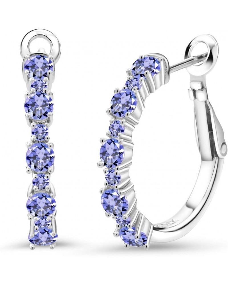 925 Sterling Silver Hoop Earrings Blue Tanzanite For Women (1.82 Cttw, Gemstone Birthstone, Round Cut, 3/7 Inch Diameter) $37...