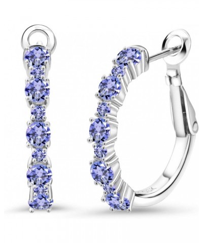 925 Sterling Silver Hoop Earrings Blue Tanzanite For Women (1.82 Cttw, Gemstone Birthstone, Round Cut, 3/7 Inch Diameter) $37...