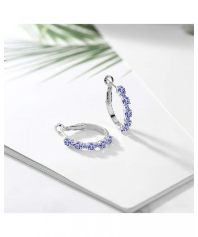 925 Sterling Silver Hoop Earrings Blue Tanzanite For Women (1.82 Cttw, Gemstone Birthstone, Round Cut, 3/7 Inch Diameter) $37...