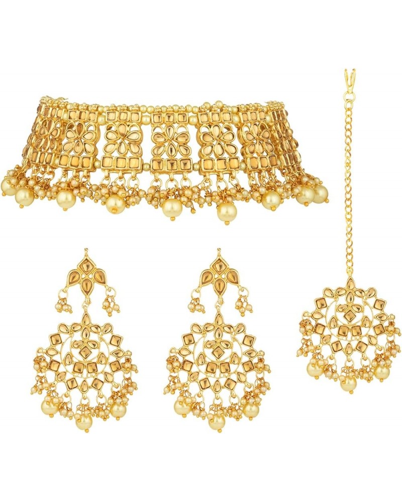 Gold Plated Kundan Jewelry Necklace With Earring Set For Women Gold $18.62 Jewelry Sets