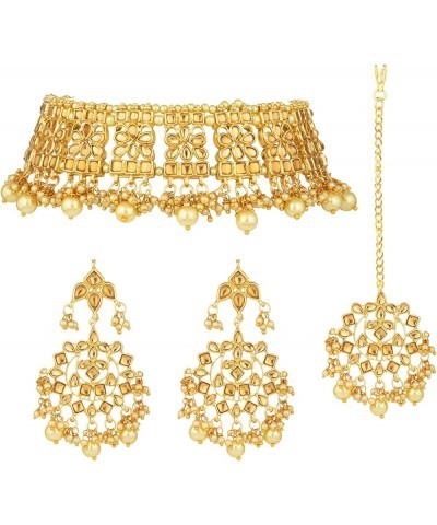 Gold Plated Kundan Jewelry Necklace With Earring Set For Women Gold $18.62 Jewelry Sets