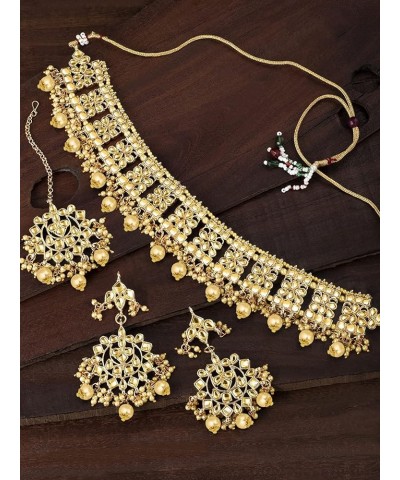 Gold Plated Kundan Jewelry Necklace With Earring Set For Women Gold $18.62 Jewelry Sets