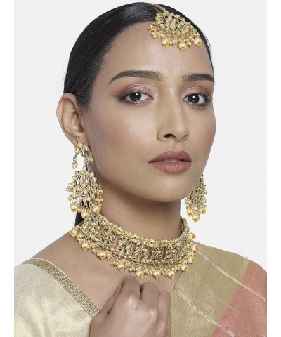 Gold Plated Kundan Jewelry Necklace With Earring Set For Women Gold $18.62 Jewelry Sets