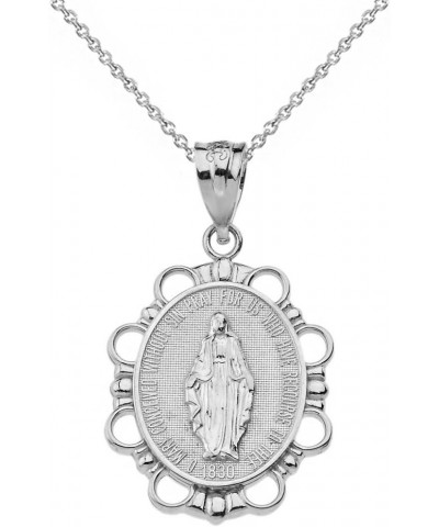 10k White Gold Miraculous Medal Of Blessed Virgin Mary Pendant Necklace (Small) 18.0 Inches $119.99 Necklaces