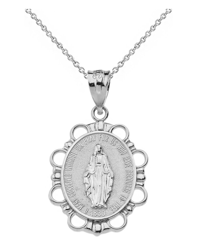 10k White Gold Miraculous Medal Of Blessed Virgin Mary Pendant Necklace (Small) 18.0 Inches $119.99 Necklaces