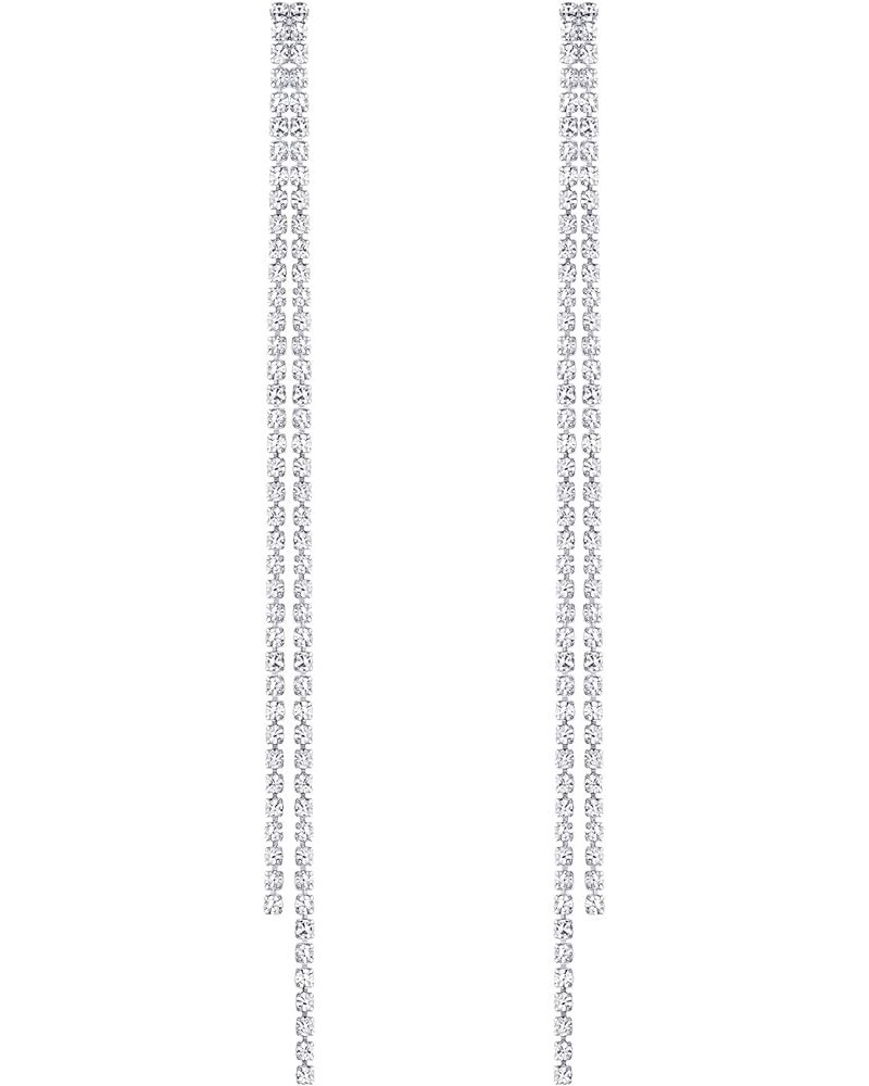 Wedding Party Clear Rhinestone Tassel Crystal Chain Dangle Dangling Bling Fringed Earrings 2 Chain-Clear-Silver Tone $10.61 E...