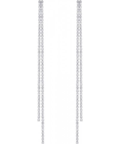 Wedding Party Clear Rhinestone Tassel Crystal Chain Dangle Dangling Bling Fringed Earrings 2 Chain-Clear-Silver Tone $10.61 E...