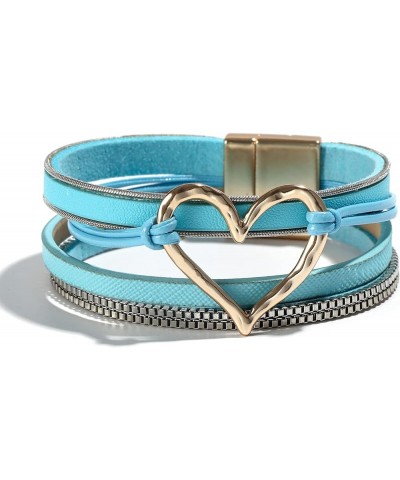 Leather Bracelets for Women Trendy Heart Charm Bracelet Necklace Leather Warp Bracelet Leather Collar for Teen Girls E2:blue ...