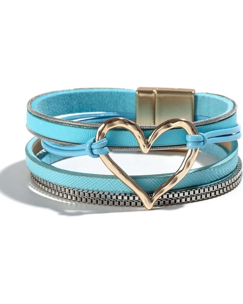 Leather Bracelets for Women Trendy Heart Charm Bracelet Necklace Leather Warp Bracelet Leather Collar for Teen Girls E2:blue ...