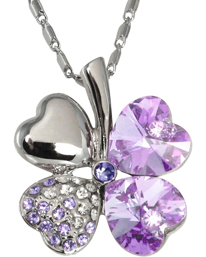 Four Leaf Clover Necklace with Swarovski Crystals, Rhodium Plated, 16" with 2" Extender Purple $17.13 Necklaces