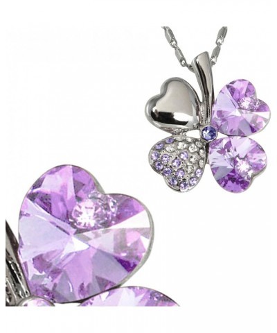 Four Leaf Clover Necklace with Swarovski Crystals, Rhodium Plated, 16" with 2" Extender Purple $17.13 Necklaces