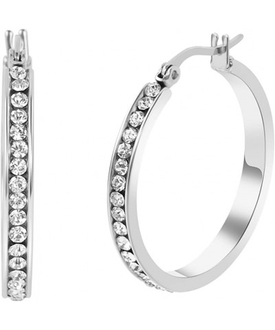 Women Cubic Zirconia Hoops Earrings Silver 30mm $11.39 Earrings